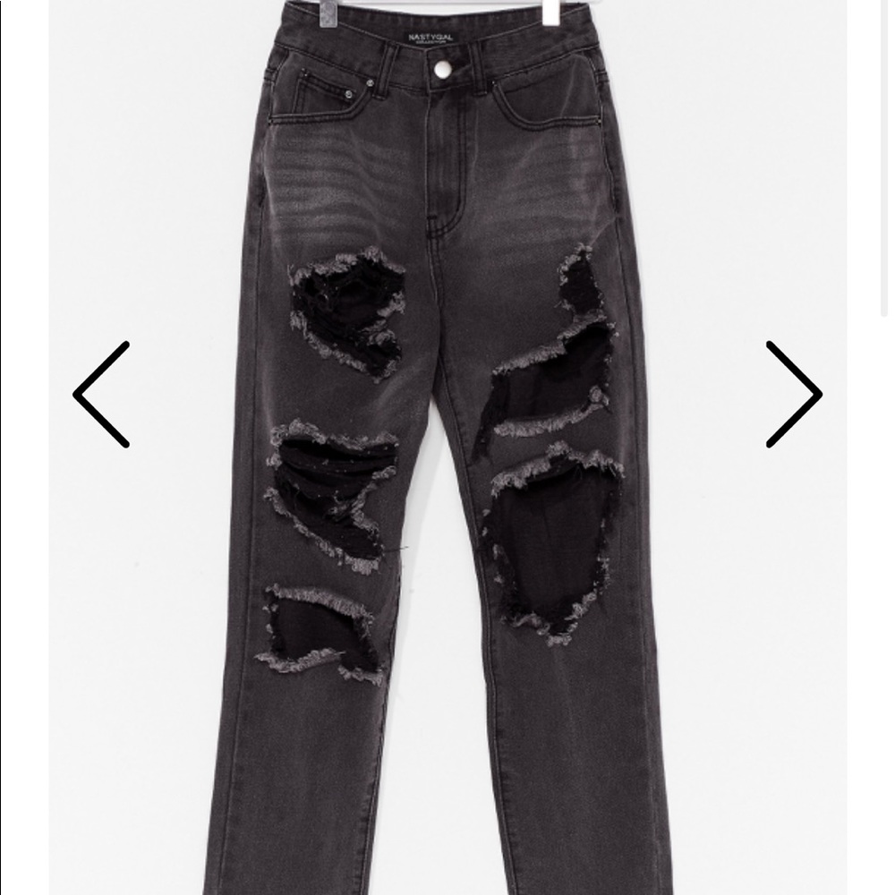 Nasty Gal Black Distressed Mom Jeans